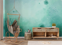 Serene watercolor green mural for a calming wall design.
