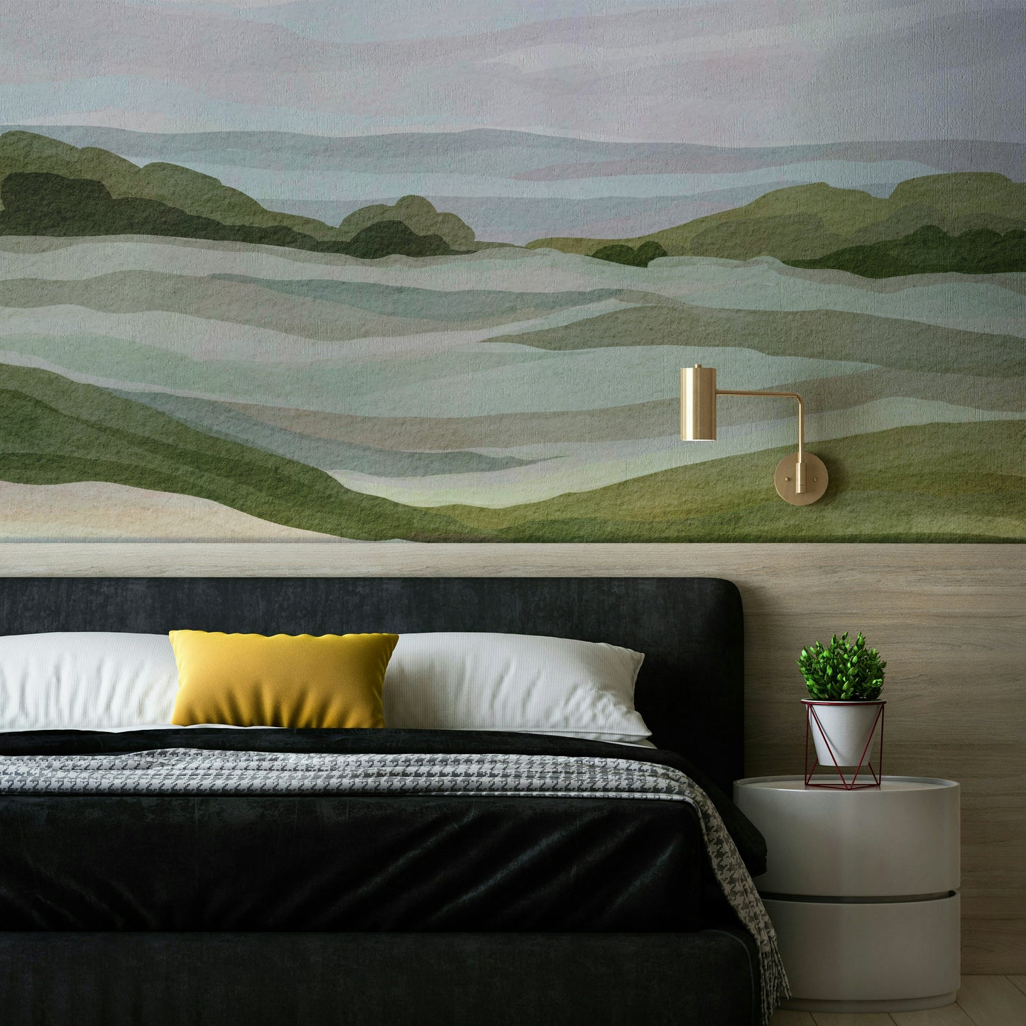 Large-scale green hillscape mural for feature wall

