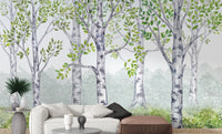Green Watercolor Wood Kids Room Wallpaper Mural - Giffywalls