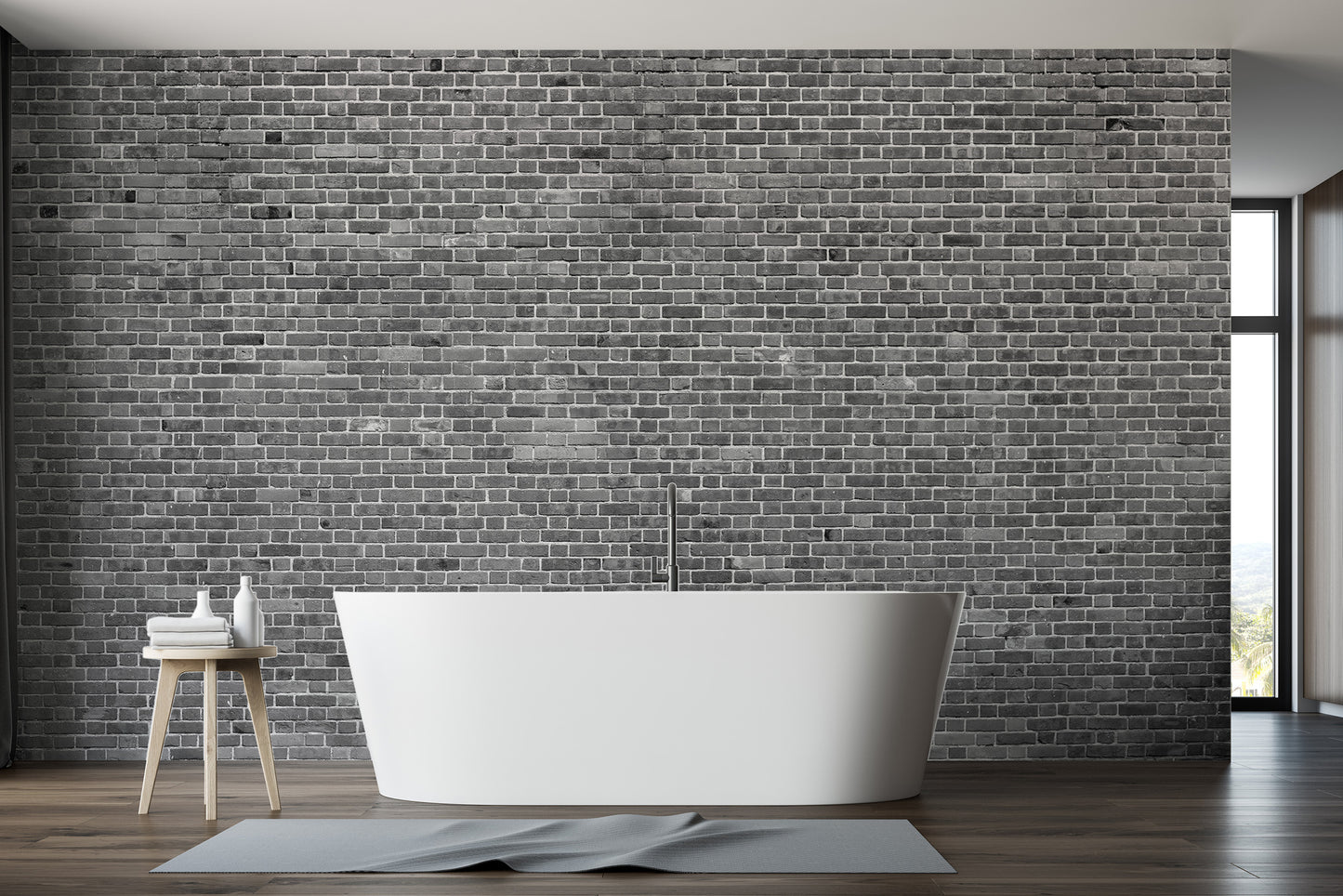 Durable vinyl wallpaper with a slate grey brick design bathroom