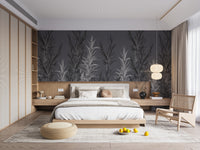 Grey Dracaena wallpaper mural as a feature wall in a home office workspace in gray tones