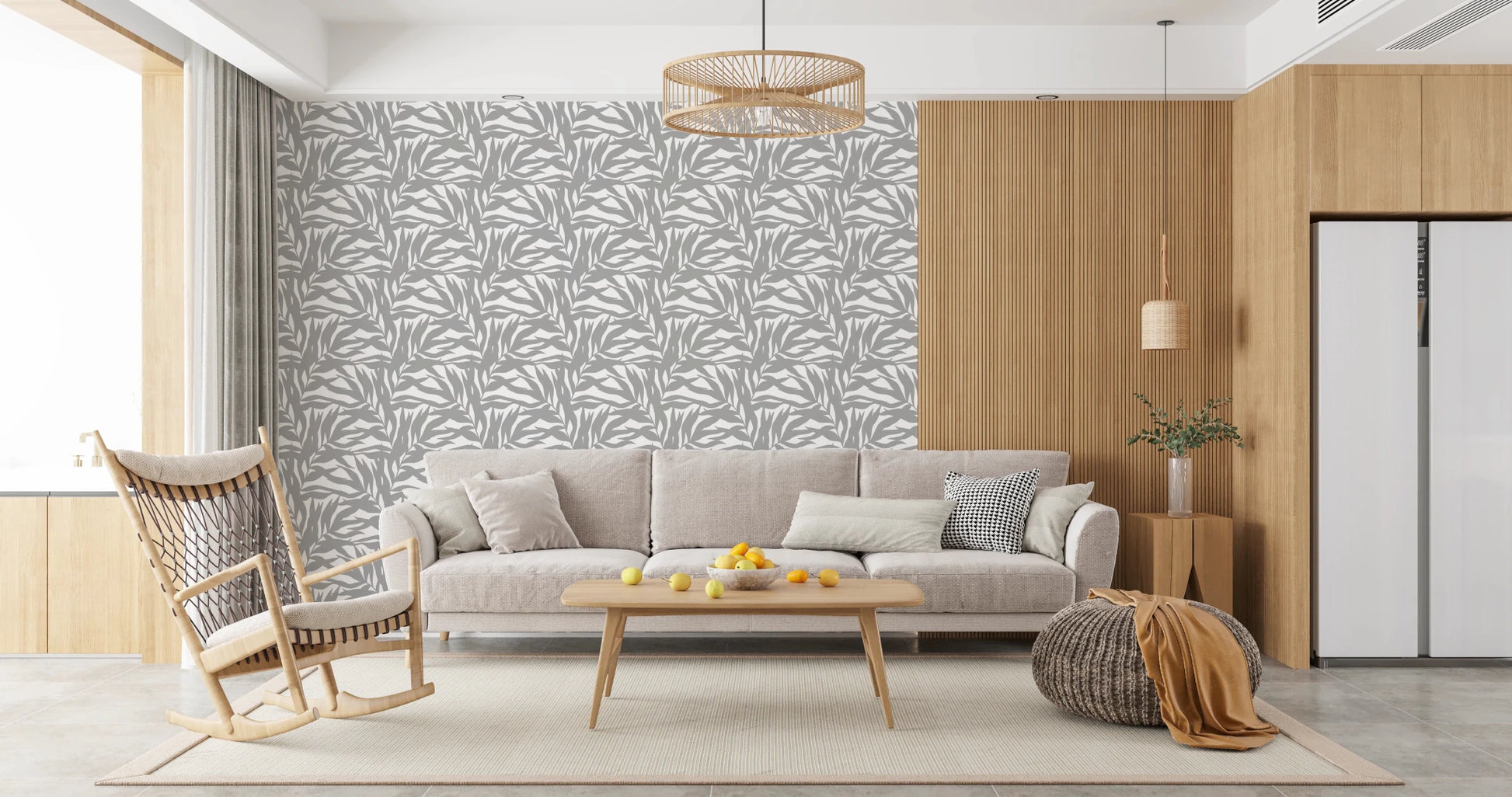 Grey leaves canopy on white botanical Wallpaper⁠