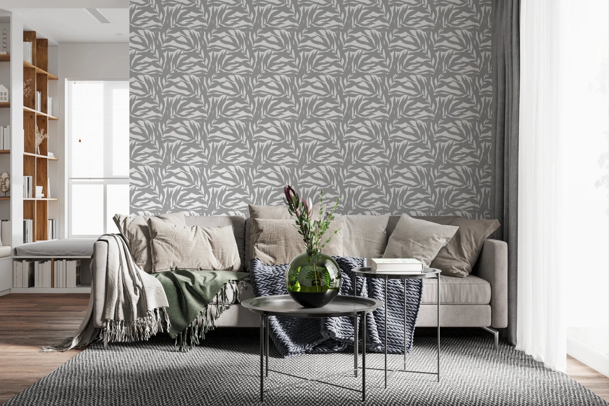 Grey leaves canopy on white botanical Wallpaper⁠