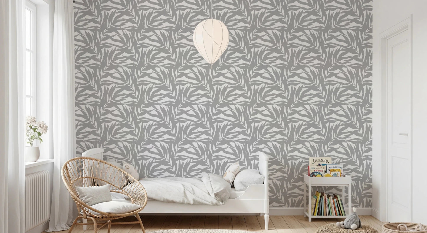 Grey leaves canopy on white botanical Wallpaper⁠