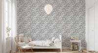 Grey leaves canopy on white botanical Wallpaper⁠