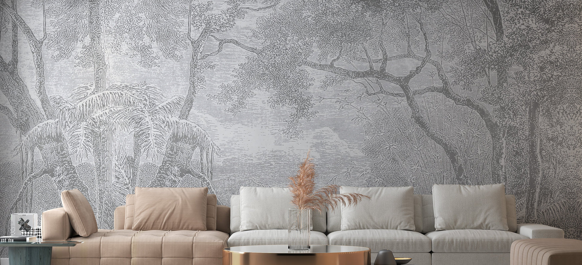 Gray Color Sketch Forest Wallpaper Murals for a Natural Look - Giffywalls