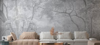 Gray Color Sketch Forest Wallpaper Murals for a Natural Look - Giffywalls