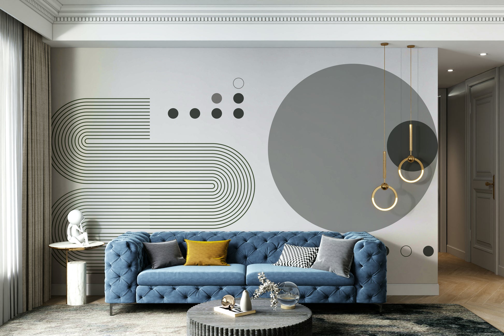 Grey tones retro wall mural with vintage patterns

