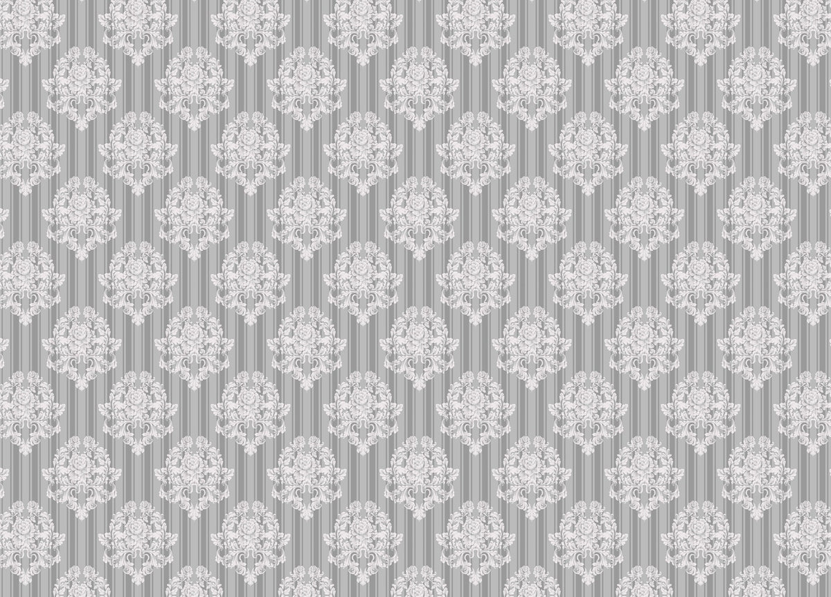 Grey White Pattern Damask Wallpaper
