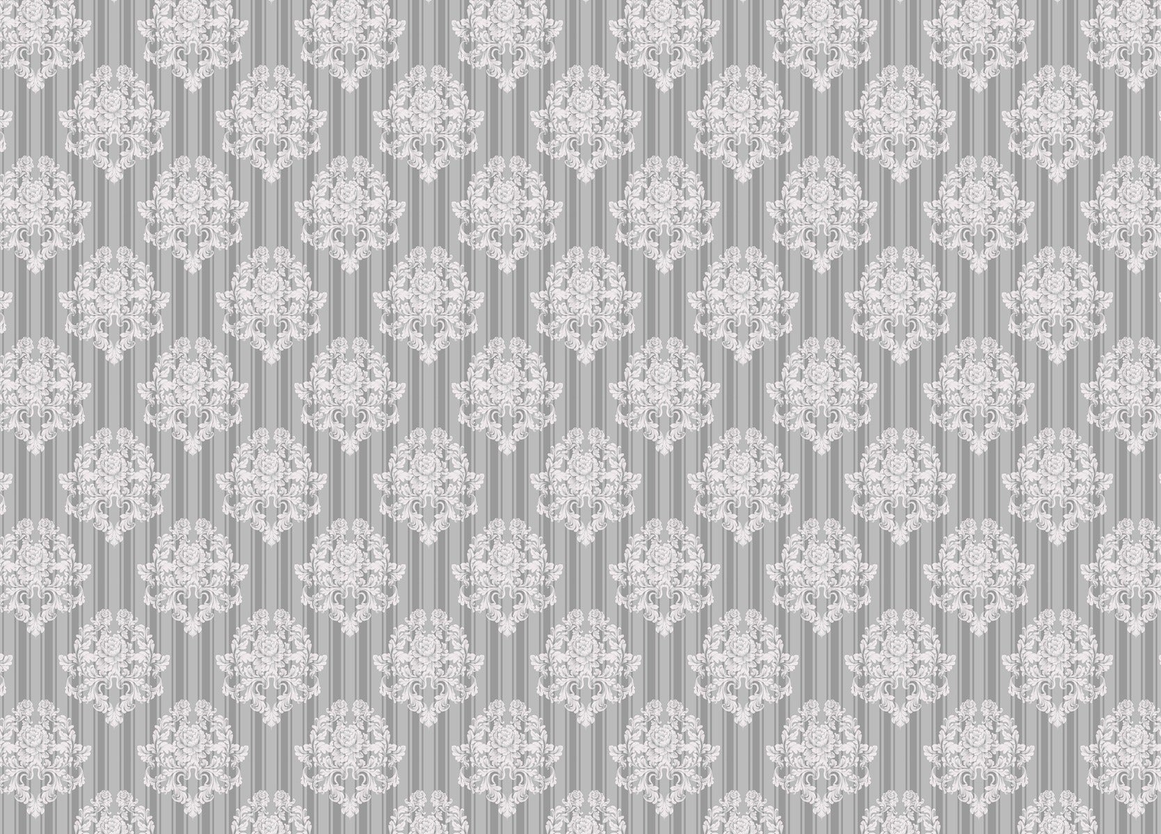 Grey White Pattern Damask Wallpaper