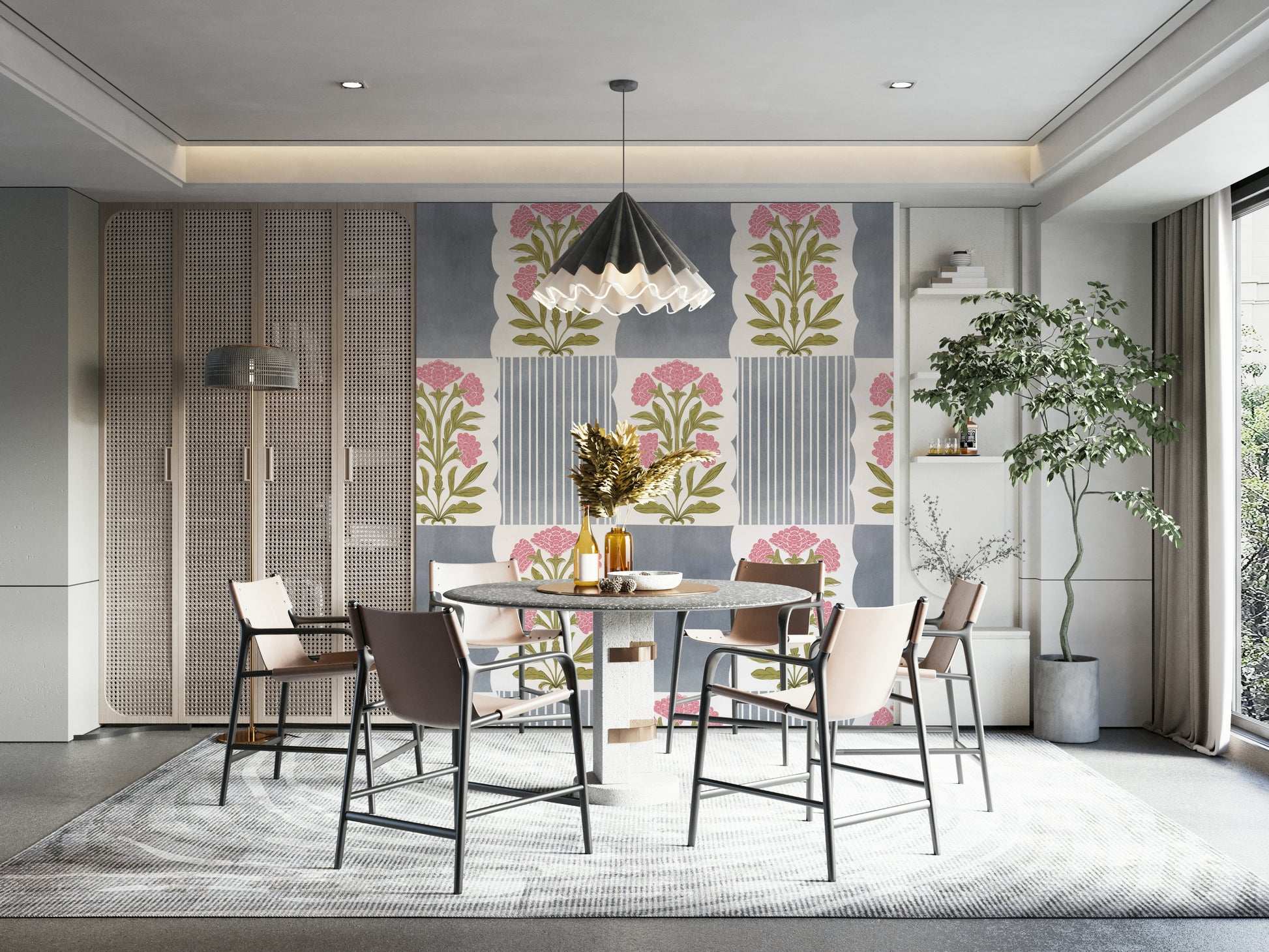 Rose-toned wallpaper with gentle stripe pattern

