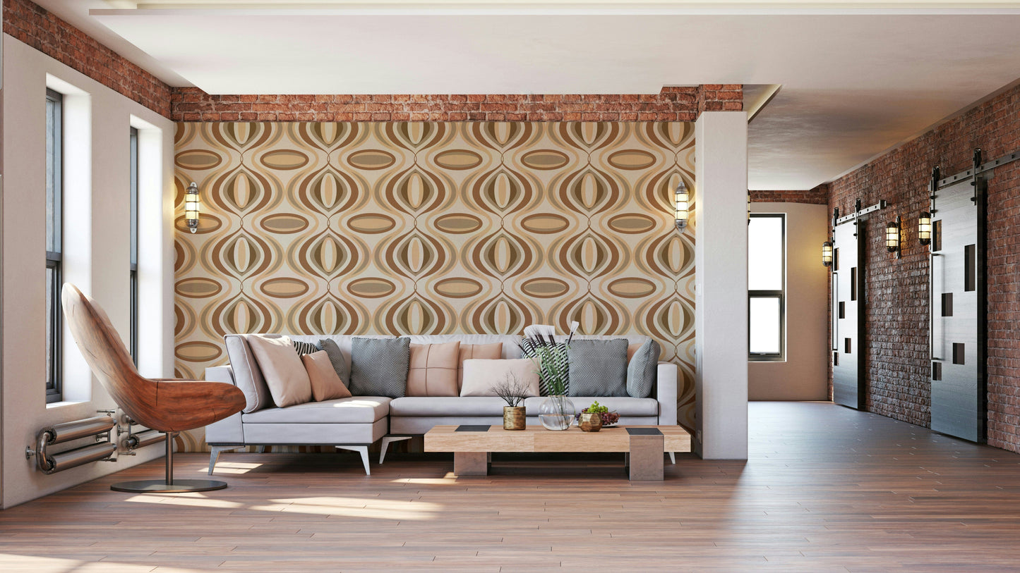 The colors are a soft, earthy palette, such as brown, beige, terracotta, and rust.
