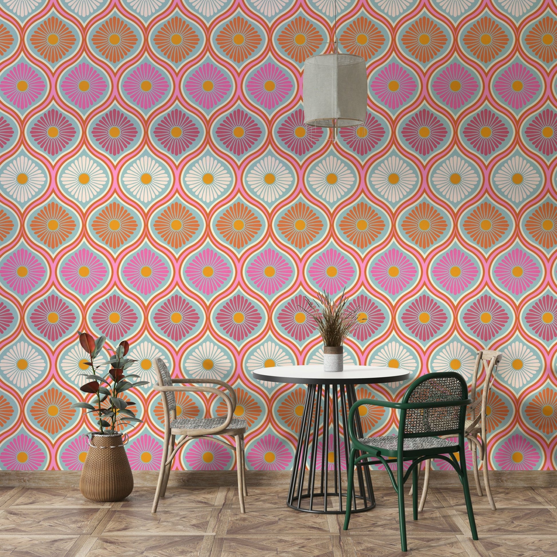 Bright, contrasting, and often psychedelic colors are used.
