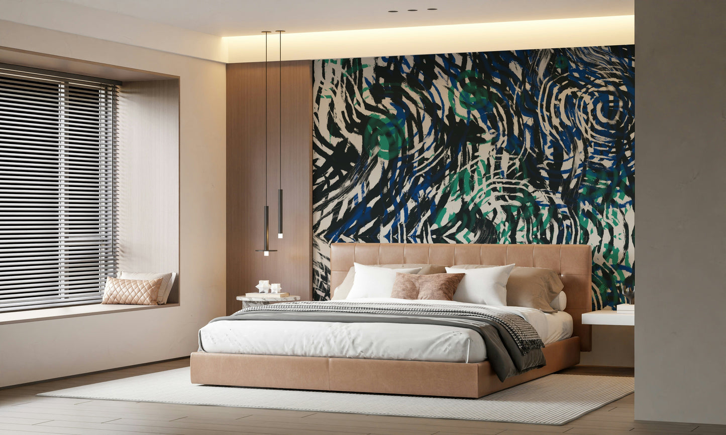 A beautiful modern art wall mural of delicate lines.