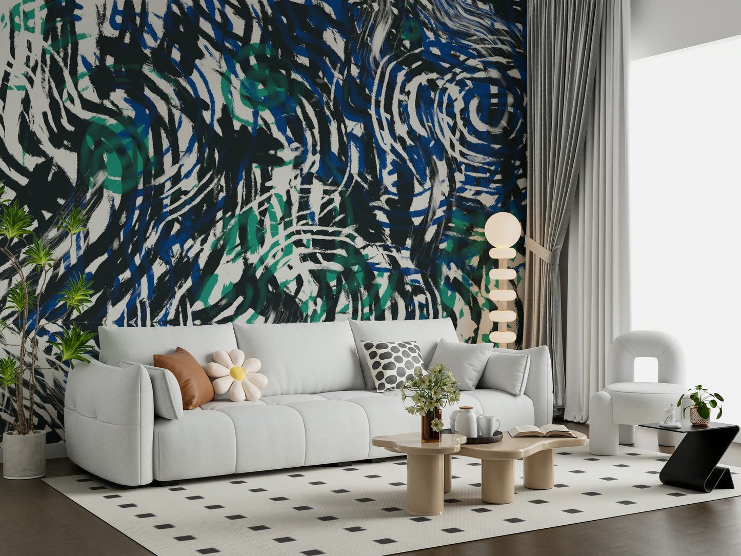 A contemplative gentle design wallpaper mural for a feature wall.