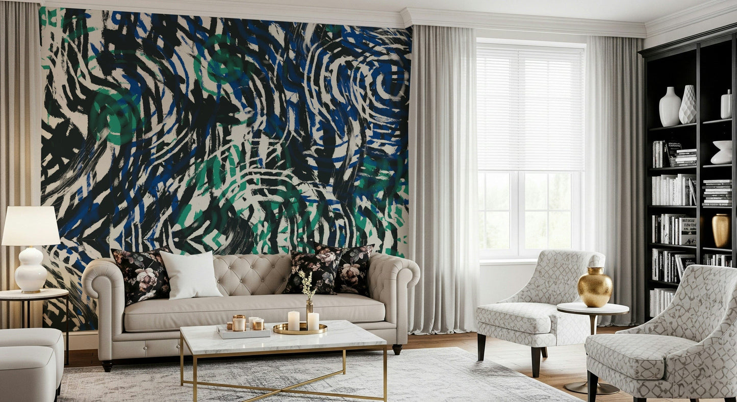 An artistic soft focus mural on minimalist wallpaper.