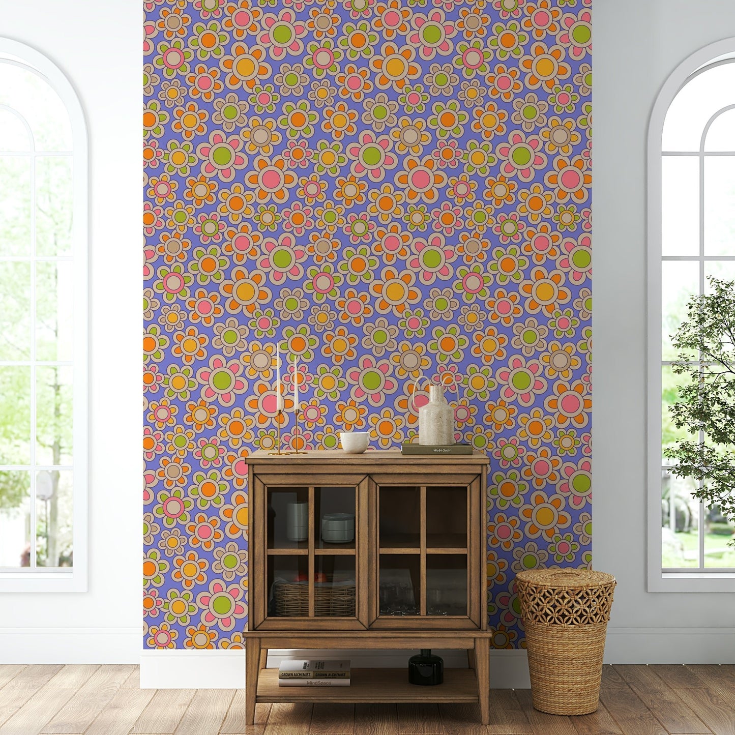 The colors are orange, yellow, pink, green, and purple.

