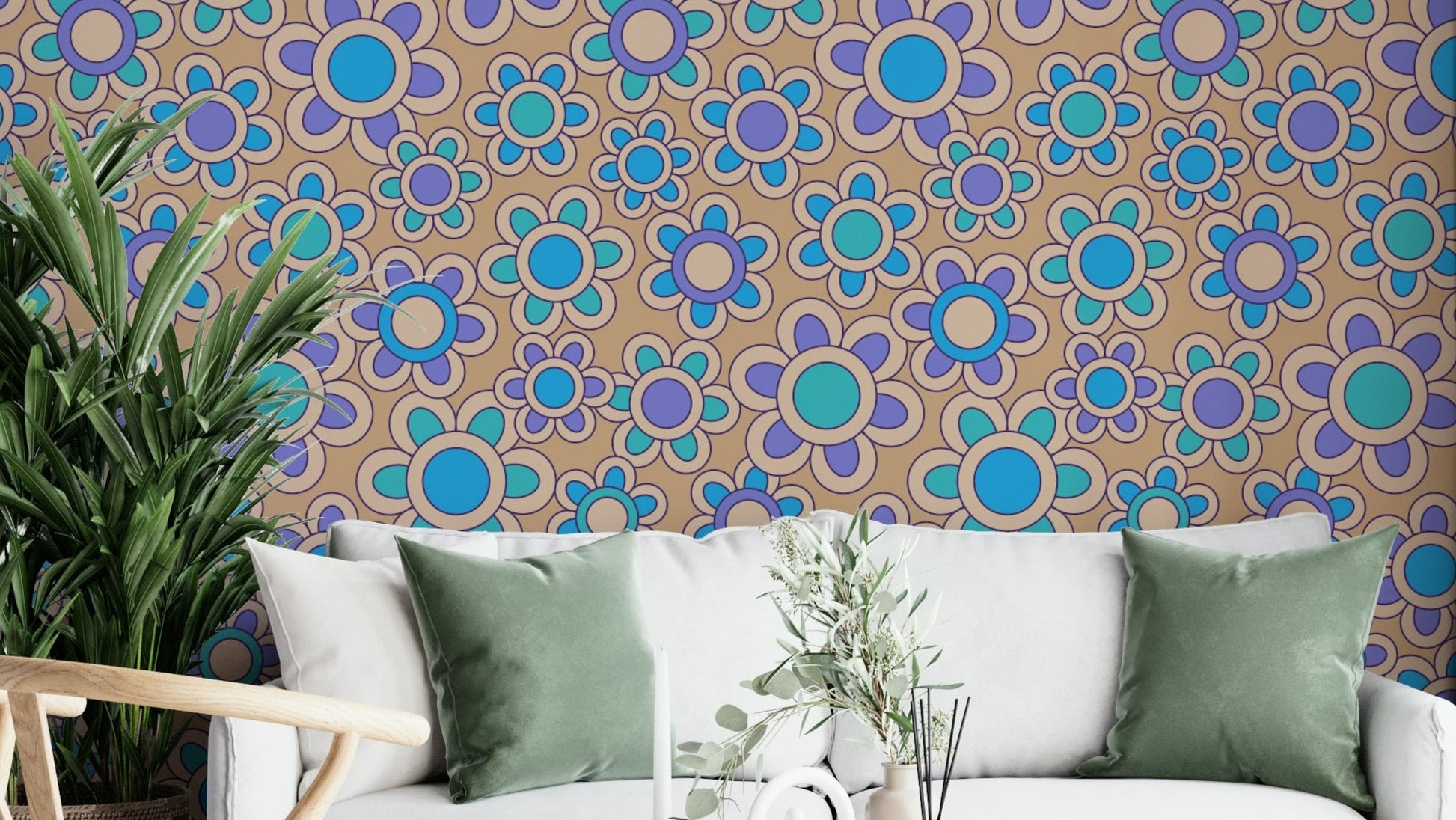 A wallpaper design with a retro floral pattern.

