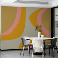 Wavy retro mural in peach, pink, and orange tones

