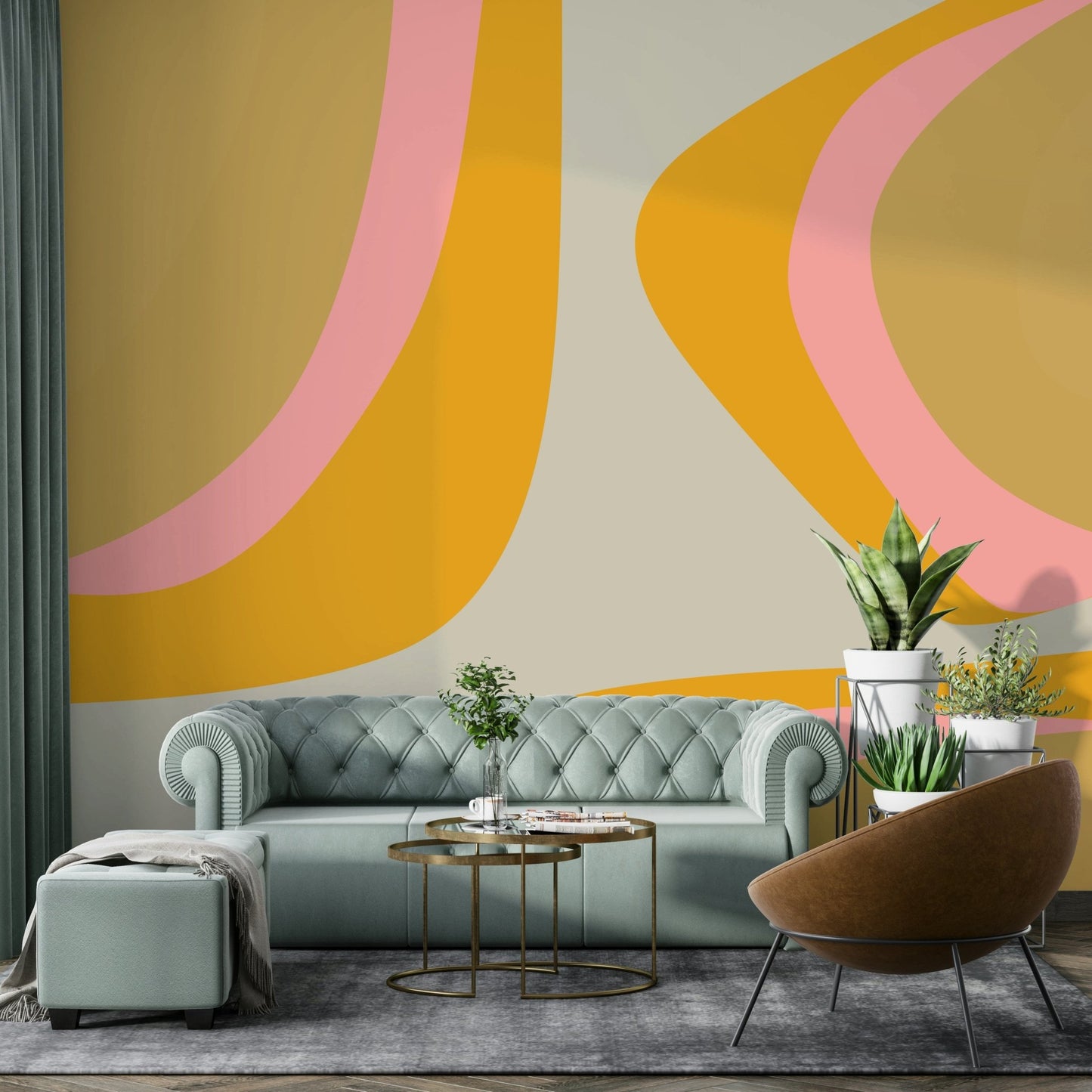 Funky wall mural for retro-themed living spaces

