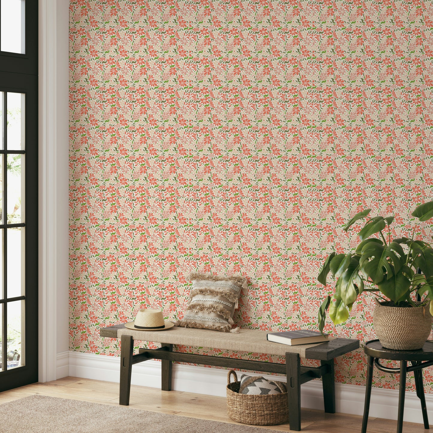 Colorful wallpaper with groovy flower print

