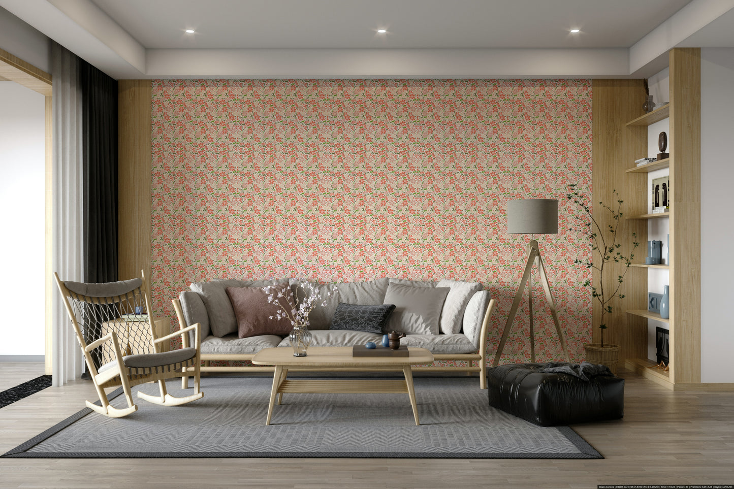 Coral and green retro floral wall mural

