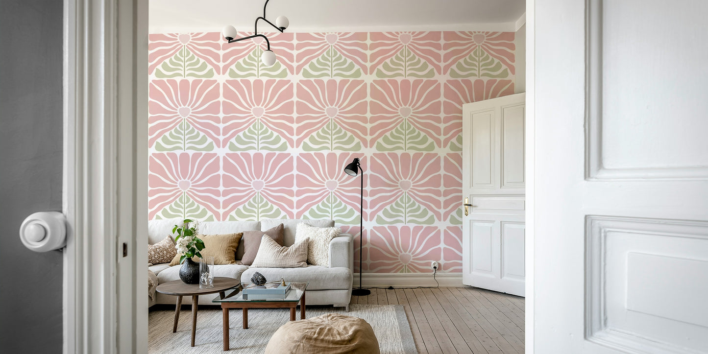 Bold 70s-style wallpaper with floral motifs

