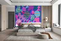 A funky geometry wallpaper featuring irregular forms, vibrant colors, and bold graphic patterns.