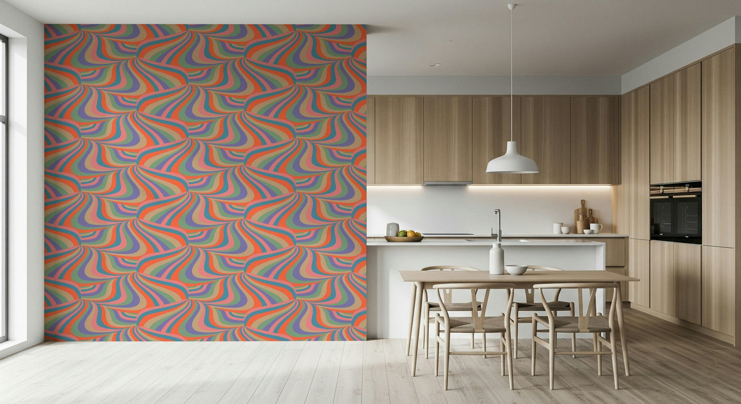 Marble Swirl Stripes Wall Mural – Decorative wallpaper blending flowing marble textures with multicolor abstract stripes.