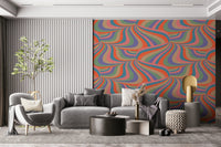 Retro Marble Stripe Pattern Wall Mural – Playful wall mural featuring flowing stripes in vibrant pinks, blues, purples, and soft cream.