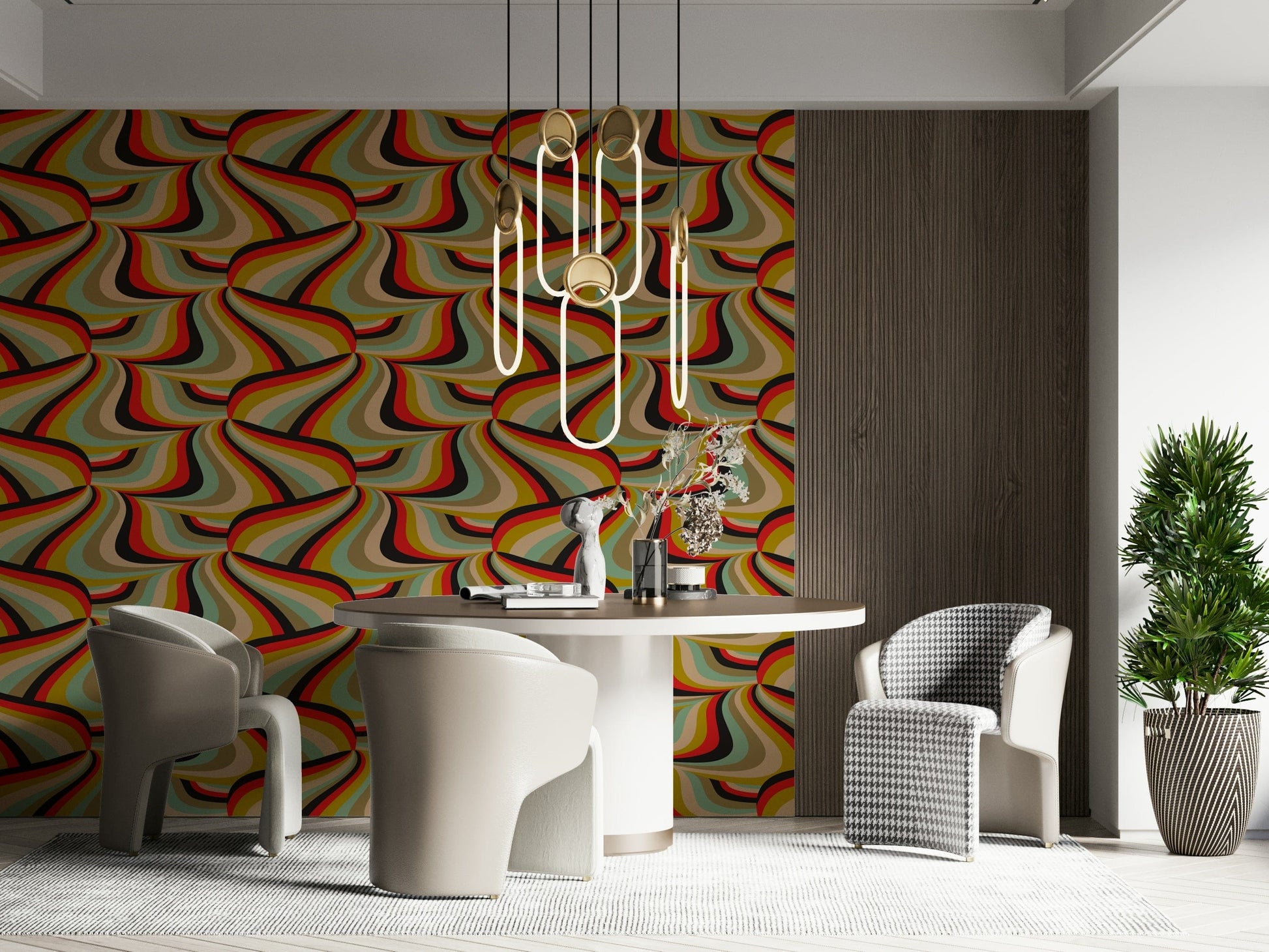 Retro Marble Swirl Stripes Wall Mural – Bold, groovy abstract wallpaper featuring colorful marbled stripes.