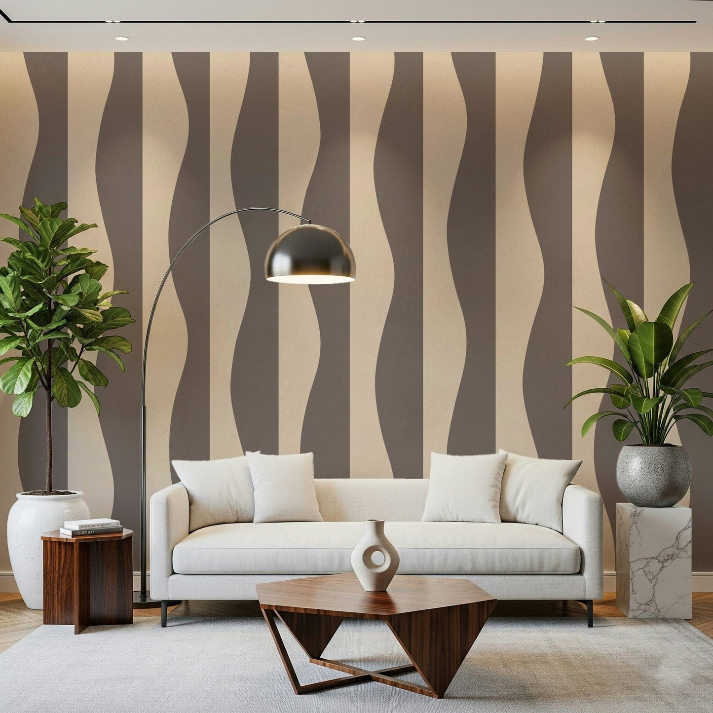 Groovy stripe mural, captivating, dynamic lines, vintage aesthetic print.