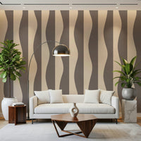 Groovy stripe mural, captivating, dynamic lines, vintage aesthetic print.