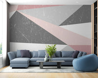 Scandinavian style hallway wall mural with charcoal grey grunge triangles.