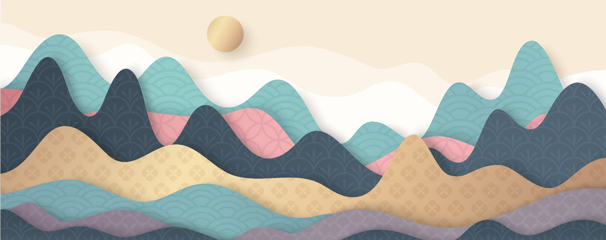 Colorful Wavy Mountains Wallpaper Mural in your room — zoomed