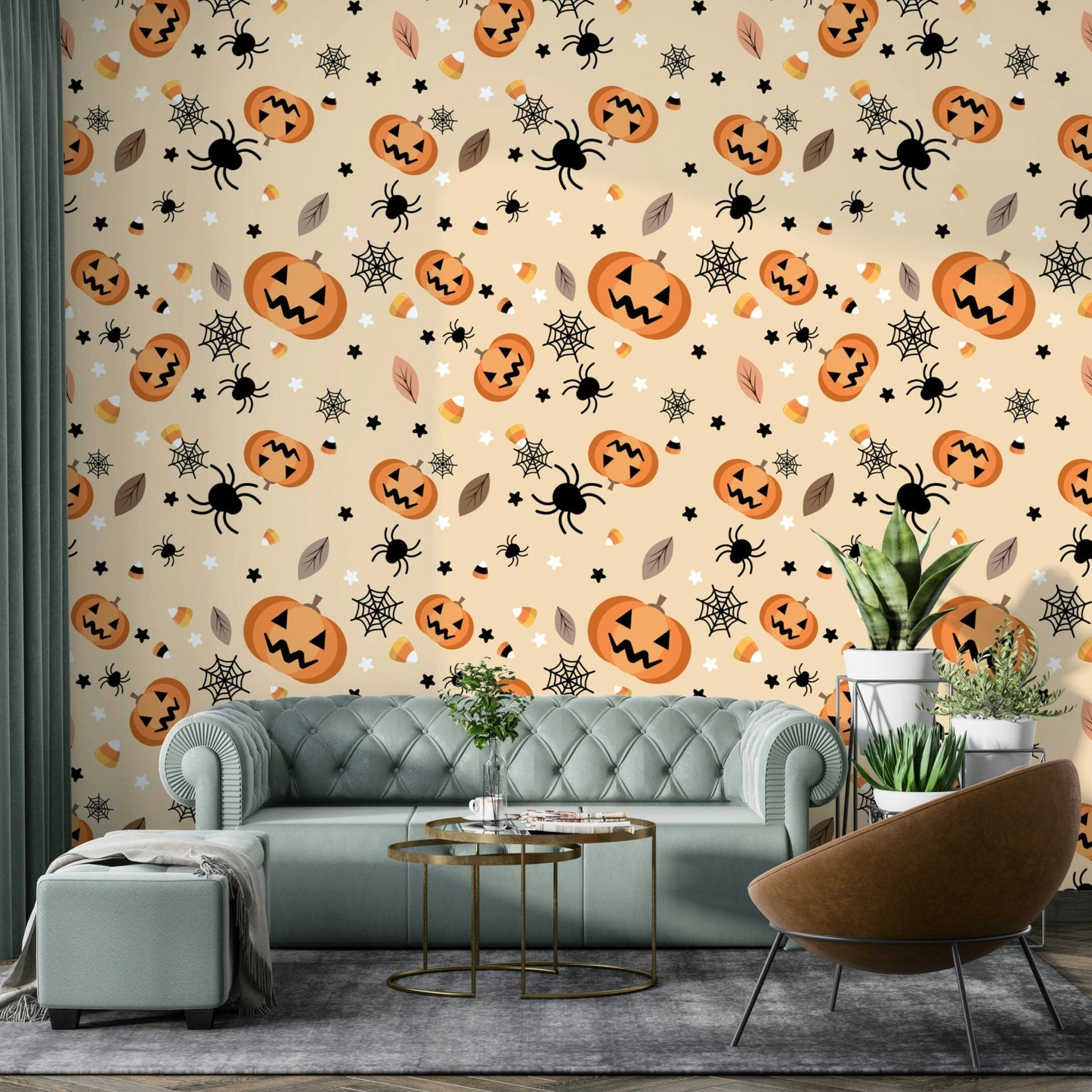 Pumpkin and spider Halloween Fun wallpaper

