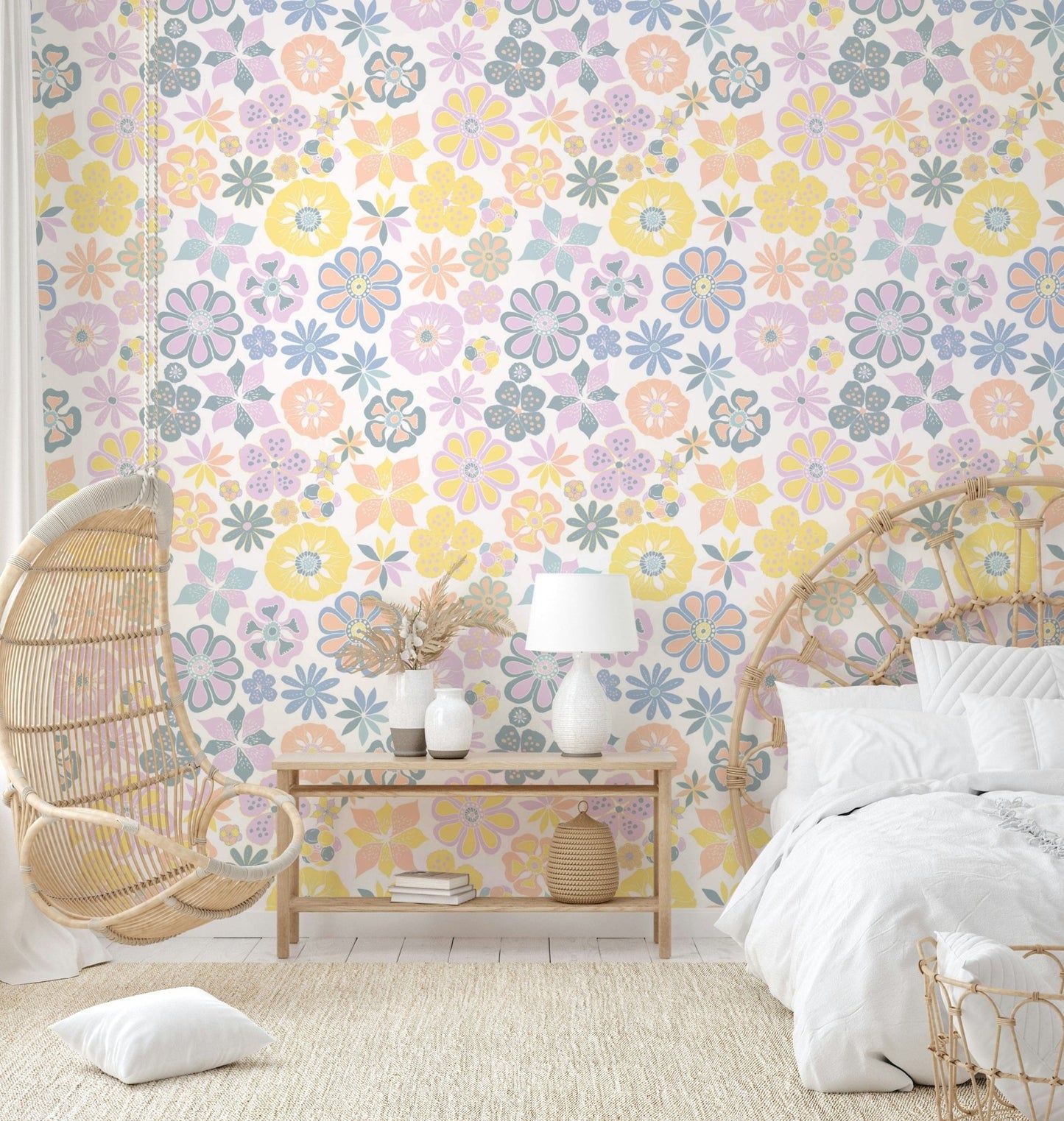 Hand Drawn Garden Flowers mural for a bedroom.

