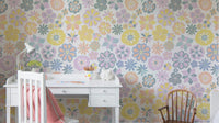 Hand Drawn Garden Flowers Yellow Blue Wallpaper.

