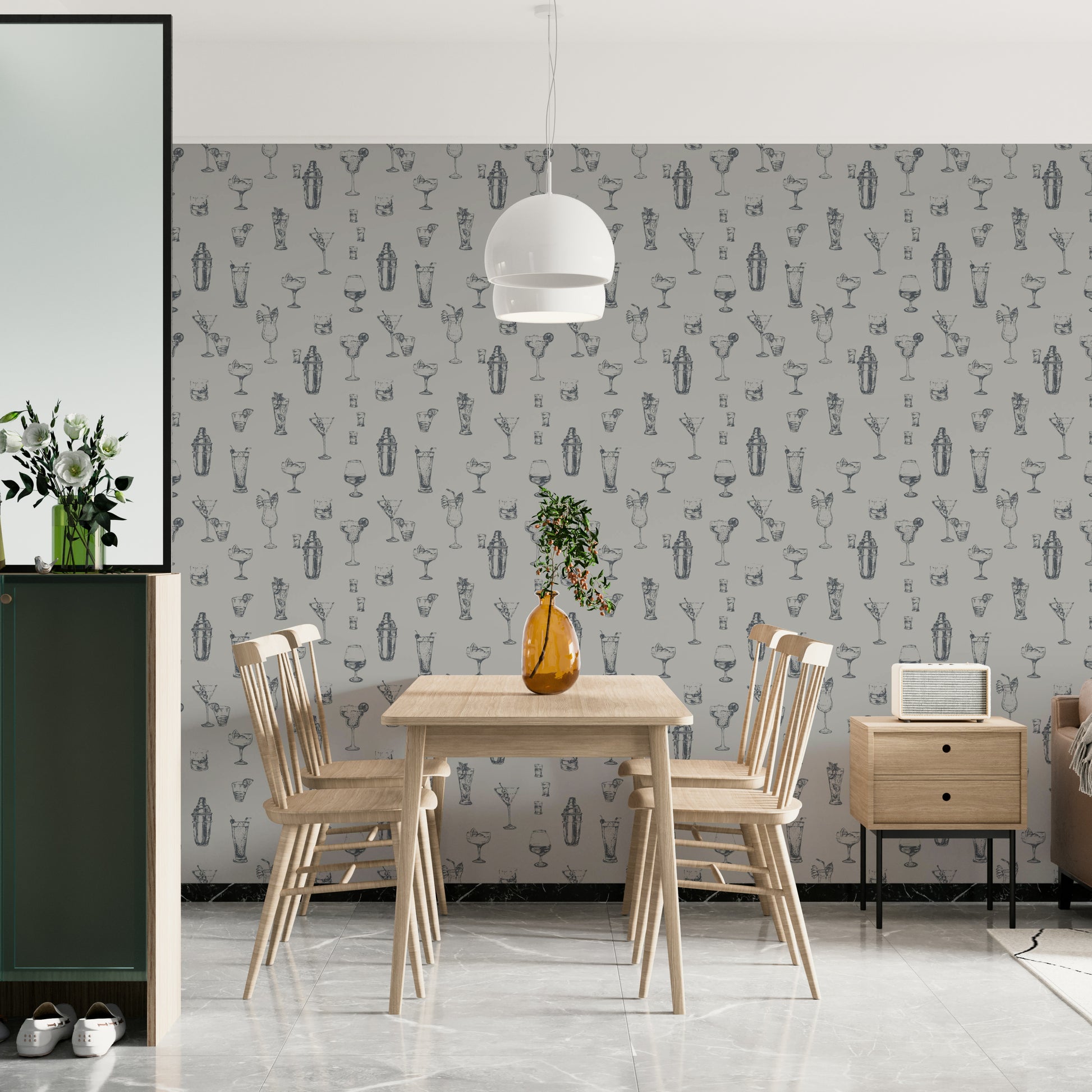 Hand-drawn spirits wallpaper for cozy lounges

