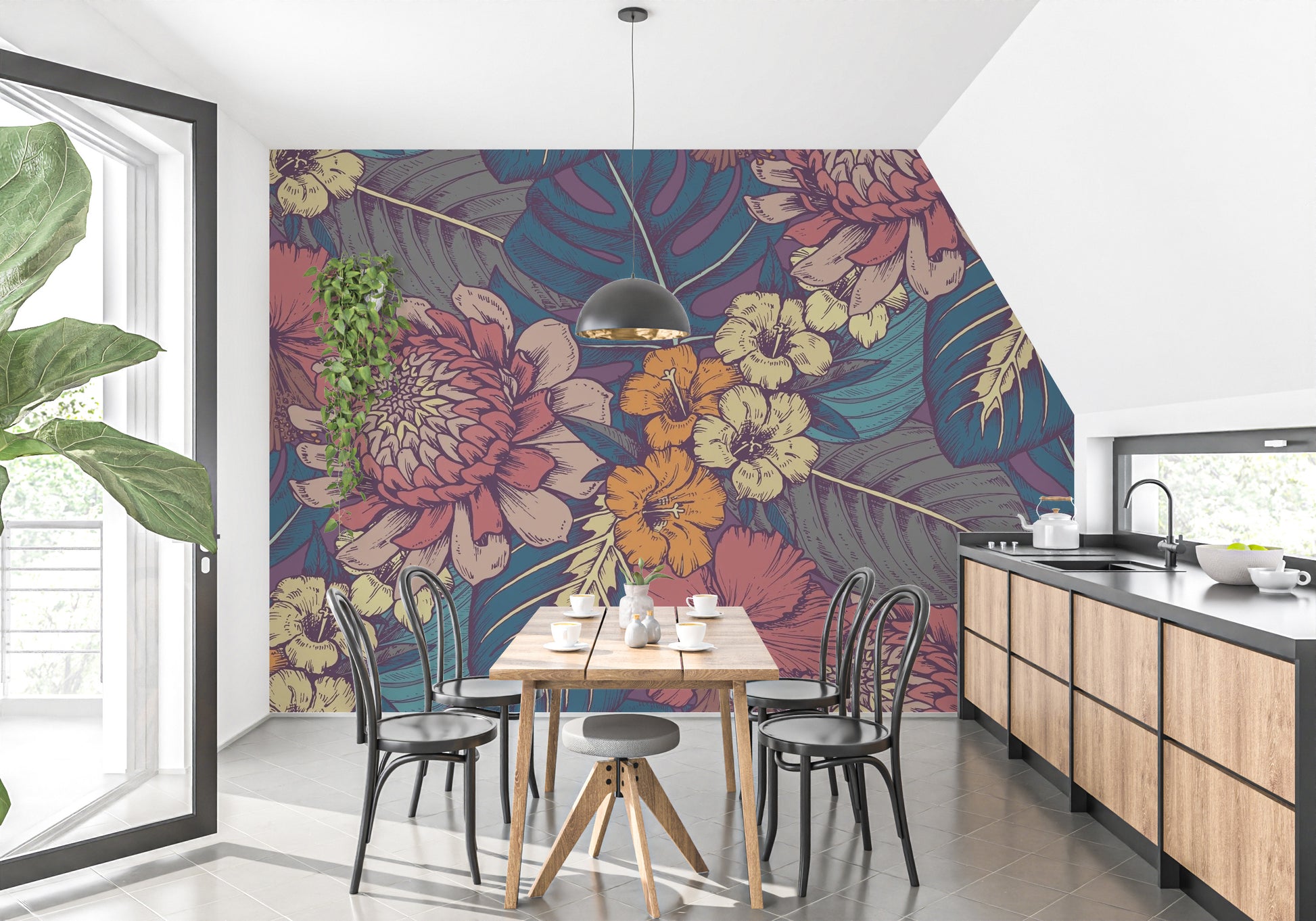 Hand Drawn Tropical Flowers Wallpaper Murals - Giffywalls