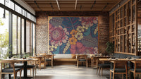 Modern tropical flower mural featuring artistic hand-drawn designs.