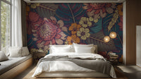 Artistic hand-drawn tropical flowers wallpaper with intricate details.