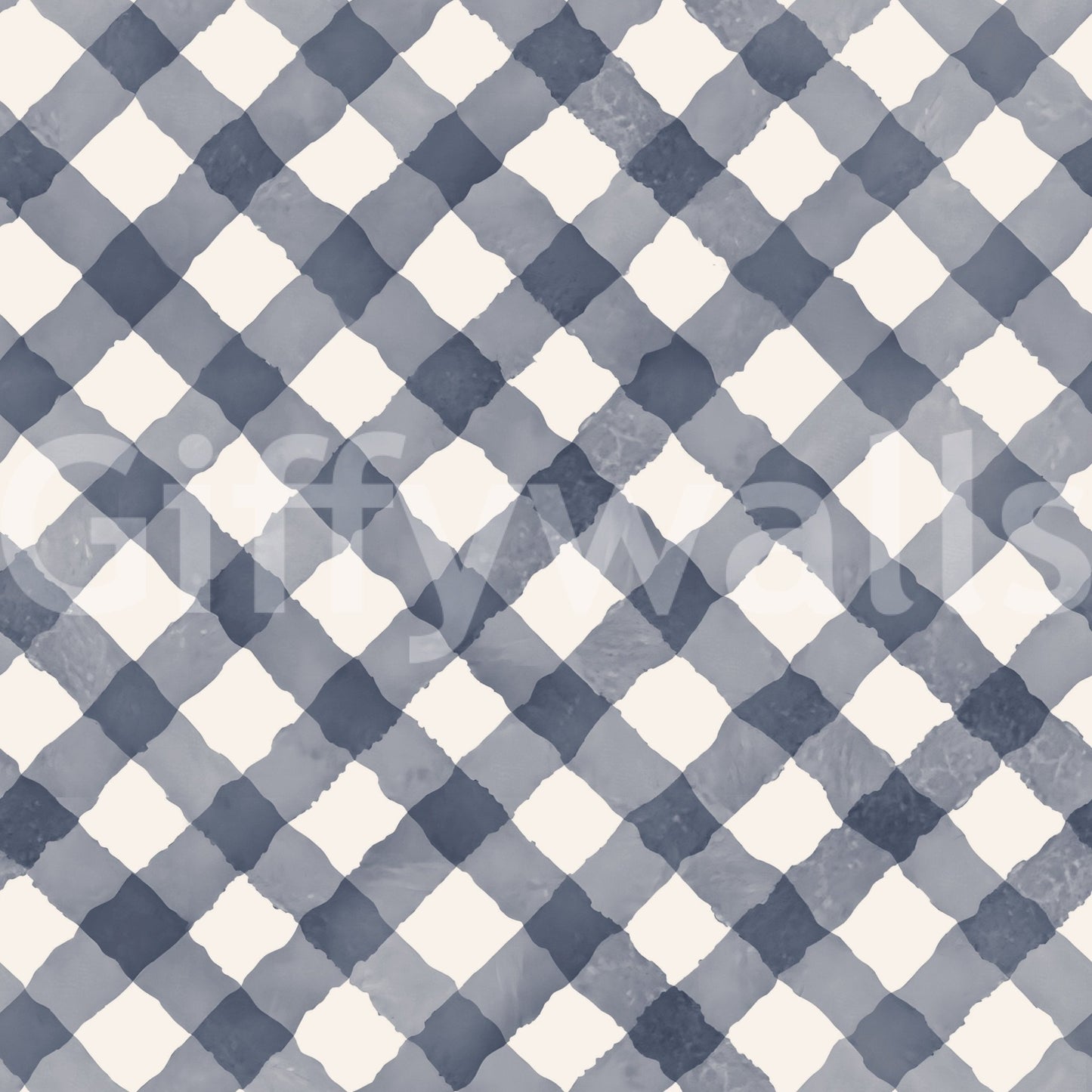 Hand-painted blue festive gingham wallpaper with rustic appeal

