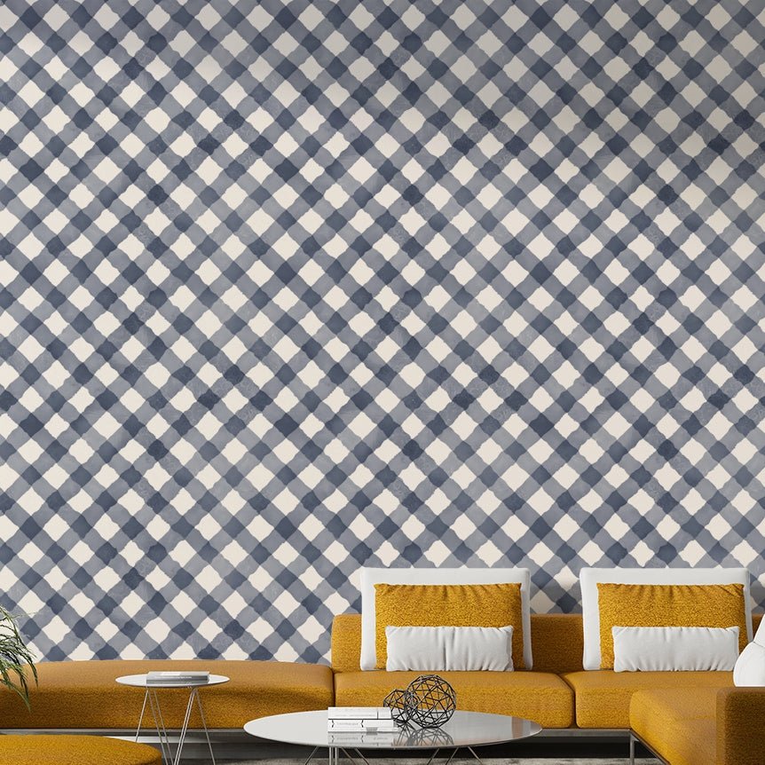 Light blue gingham design bringing cheerful, rustic style to walls

