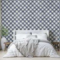 Blue gingham wallpaper for a cozy, holiday-inspired space

