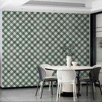 Festive green gingham wallpaper with a charming hand-painted design

