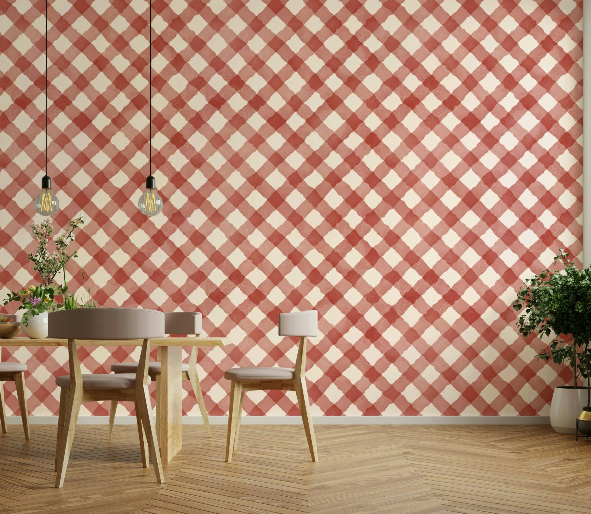 Festive red gingham wallpaper perfect for creating a cozy ambiance

