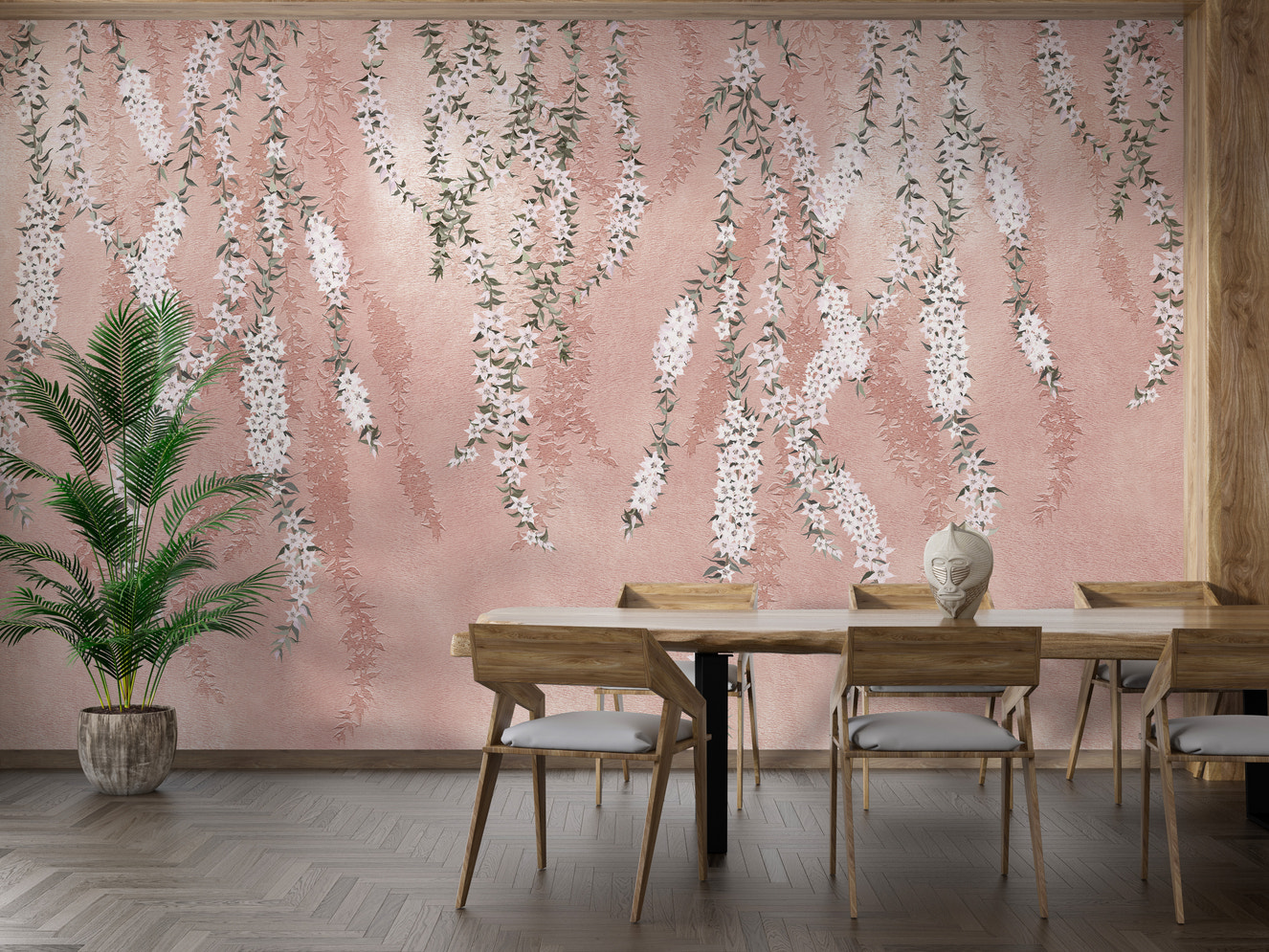Hanging Flower branches on a pink wallpaper - Giffywalls