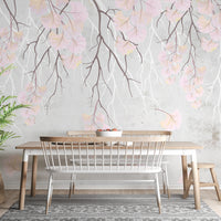 Hanging pink flowers wallpaper mural design