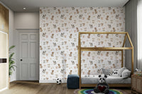 Playful wallpaper with cows, pigs, and chickens

